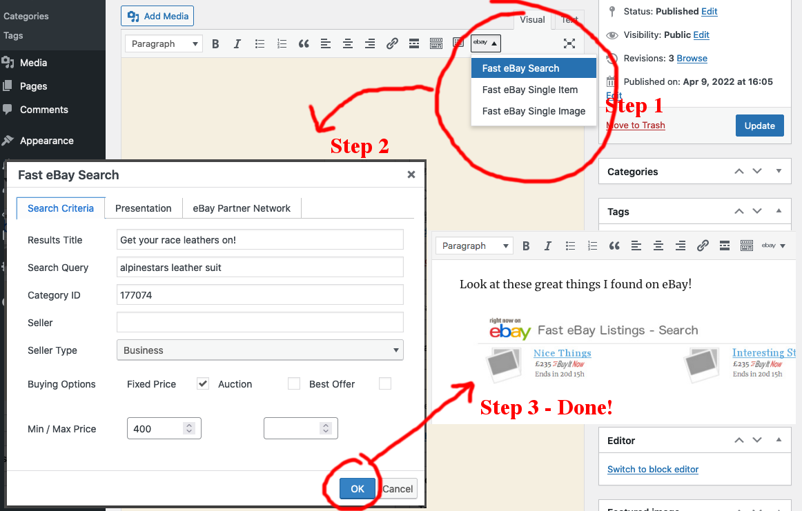 Fast WordPress eBay Listing Plugin